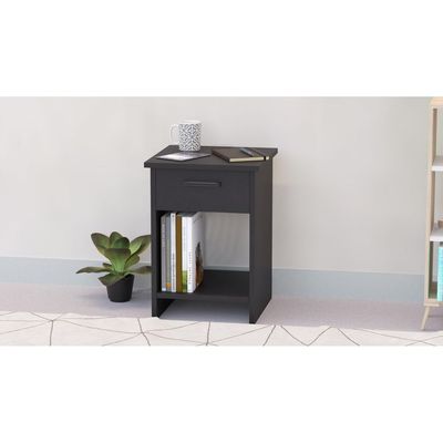 Mahmayi Modern Night Stand, Side End Table with Single Drawer and Open Storage Shelf - Black 