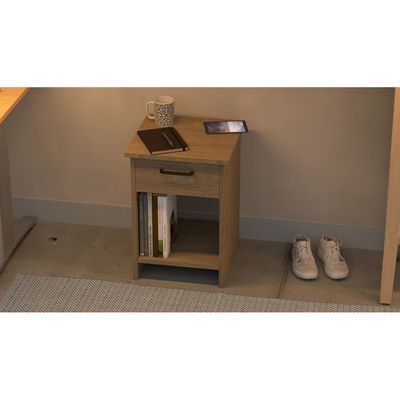 Mahmayi Modern Night Stand, Side End Table with Single Drawer and Open Storage Shelf - Grey Bardilano Oak 
