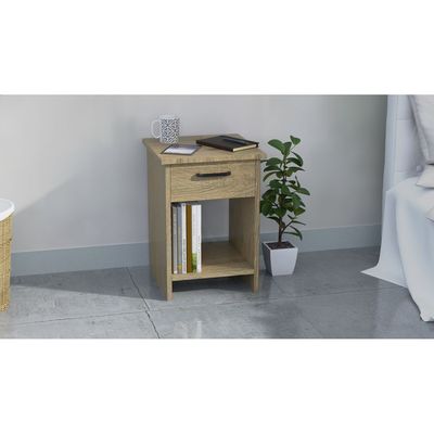 Mahmayi Modern Night Stand, Side End Table with Single Drawer and Open Storage Shelf - Grey Bardilano Oak 