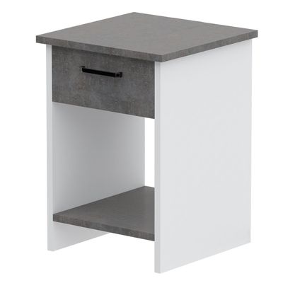 Mahmayi Modern Night Stand, Side End Table with Single Drawer and Open Storage Shelf - Metal Fabric Anthracite and White