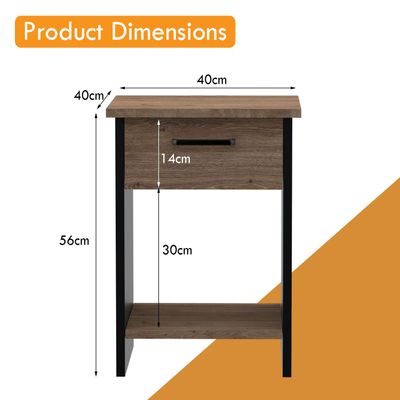 Mahmayi Modern Night Stand, Side End Table with Single Drawer and Open Storage Shelf - Truffle Davos Oak and Black