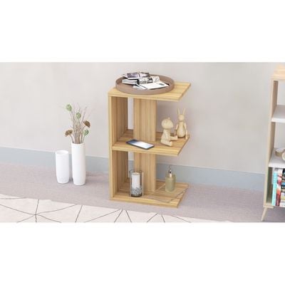 Mahmayi Modern E Shape Night Stand, Side End Table with 3 Open Storage Shelf - Coco Bolo 