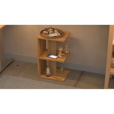 Mahmayi Modern E Shape Night Stand, Side End Table with 3 Open Storage Shelf - Coco Bolo 