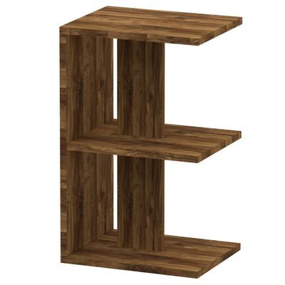 حامل ليلي على شكل حرف E من Mahmayi Modern، طاولة جانبية مع 3 أرفف تخزين مفتوحة - بلوط هانتون الداكن