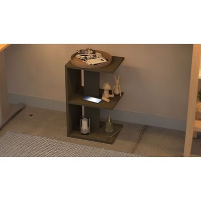 Mahmayi Modern E Shape Night Stand, Side End Table with 3 Open Storage Shelf - Lava Grey