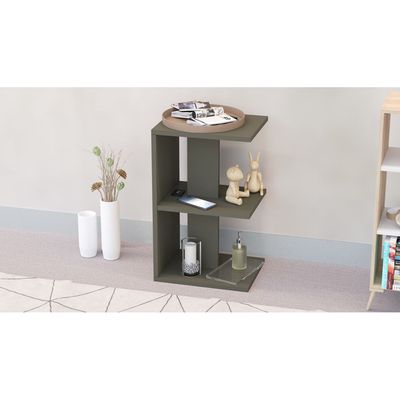 Mahmayi Modern E Shape Night Stand, Side End Table with 3 Open Storage Shelf - Lava Grey