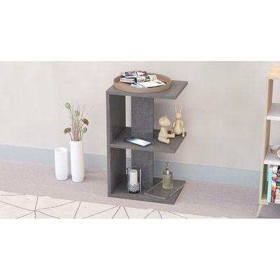 Mahmayi Modern E Shape Night Stand, Side End Table with 3 Open Storage Shelf - Metal Fabric Anthracite