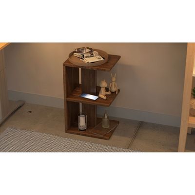 Mahmayi Modern E Shape Night Stand, Side End Table with 3 Open Storage Shelf - Truffle Davos Oak 