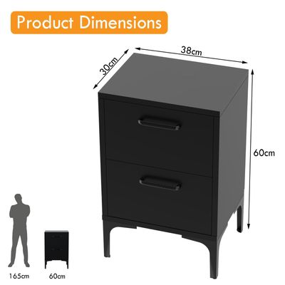 Mahmayi Modern Night Stand, Side End Table with 2 Storage Drawers - Black