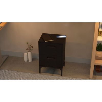 Mahmayi Modern Night Stand, Side End Table with 2 Storage Drawers - Black