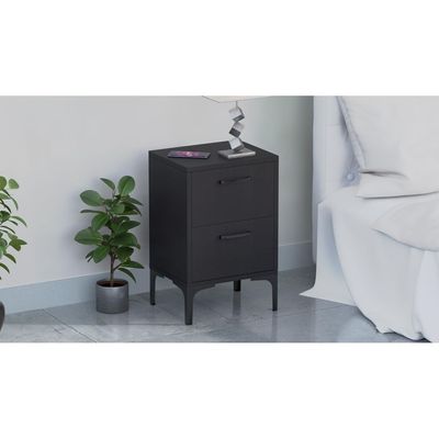 Mahmayi Modern Night Stand, Side End Table with 2 Storage Drawers - Black