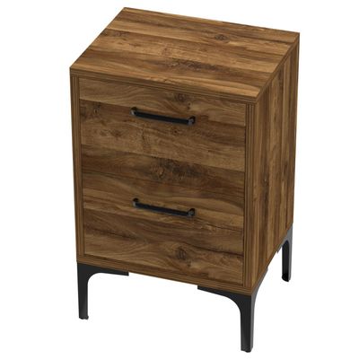 Mahmayi Modern Night Stand, Side End Table with 2 Storage Drawers - Dark Hunton Oak