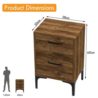 Mahmayi Modern Night Stand, Side End Table with 2 Storage Drawers - Dark Hunton Oak