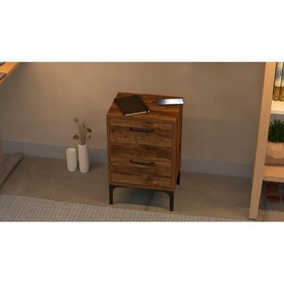 Mahmayi Modern Night Stand, Side End Table with 2 Storage Drawers - Dark Hunton Oak