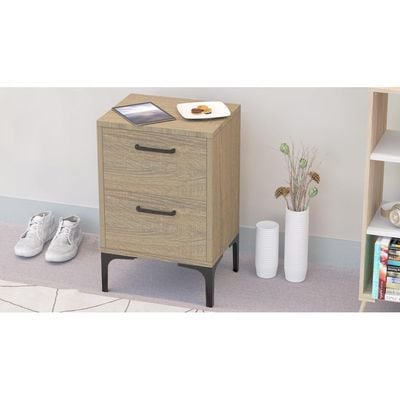 Mahmayi Modern Night Stand, Side End Table with 2 Storage Drawers - Grey Bardilano Oak 