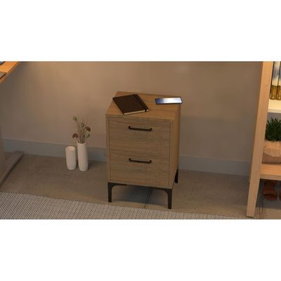 Mahmayi Modern Night Stand, Side End Table with 2 Storage Drawers - Grey Bardilano Oak 