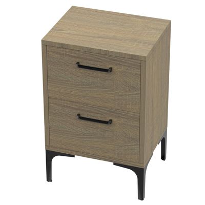 Mahmayi Modern Night Stand, Side End Table with 2 Storage Drawers - Grey Bardilano Oak 