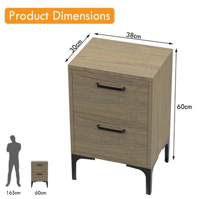 Mahmayi Modern Night Stand, Side End Table with 2 Storage Drawers - Grey Bardilano Oak 