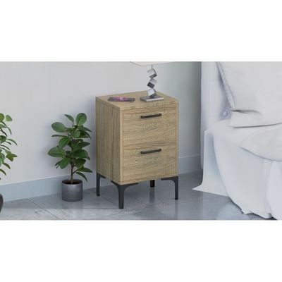 Mahmayi Modern Night Stand, Side End Table with 2 Storage Drawers - Grey Bardilano Oak 