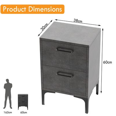 Mahmayi Modern Night Stand, Side End Table with 2 Storage Drawers - Metal Fabric Anthracite