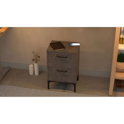 Mahmayi Modern Night Stand, Side End Table with 2 Storage Drawers - Metal Fabric Anthracite