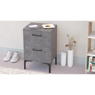 Mahmayi Modern Night Stand, Side End Table with 2 Storage Drawers - Metal Fabric Anthracite