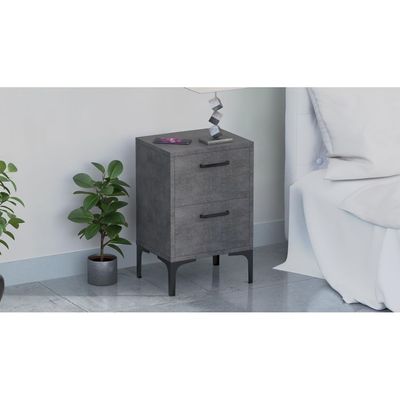 Mahmayi Modern Night Stand, Side End Table with 2 Storage Drawers - Metal Fabric Anthracite