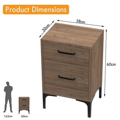 Mahmayi Modern Night Stand, Side End Table with 2 Storage Drawers - Truffle Davos Oak 