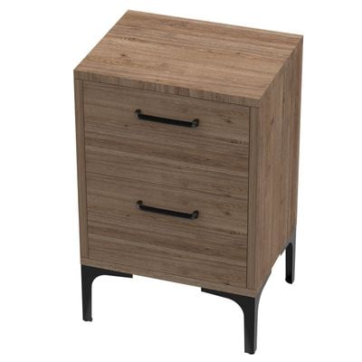 Mahmayi Modern Night Stand, Side End Table with 2 Storage Drawers - Truffle Davos Oak 