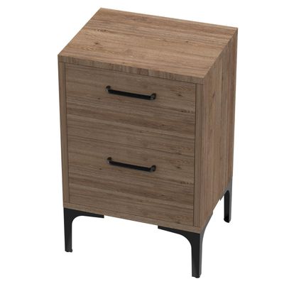 Mahmayi Modern Night Stand, Side End Table with 2 Storage Drawers - Truffle Davos Oak 