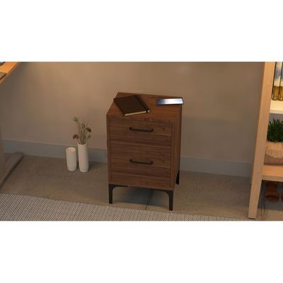 Mahmayi Modern Night Stand, Side End Table with 2 Storage Drawers - Truffle Davos Oak 