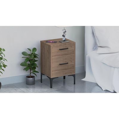 Mahmayi Modern Night Stand, Side End Table with 2 Storage Drawers - Truffle Davos Oak 