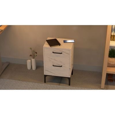 Mahmayi Modern Night Stand, Side End Table with 2 Storage Drawers - White Levento Marble 