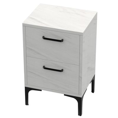 Mahmayi Modern Night Stand, Side End Table with 2 Storage Drawers - White Levento Marble 