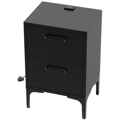 Mahmayi Modern Night Stand, Side End Table with Attached BS02 USB Charger Port and 2 Storage Drawers - Black 