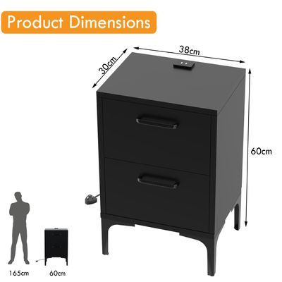 Mahmayi Modern Night Stand, Side End Table with Attached BS02 USB Charger Port and 2 Storage Drawers - Black 