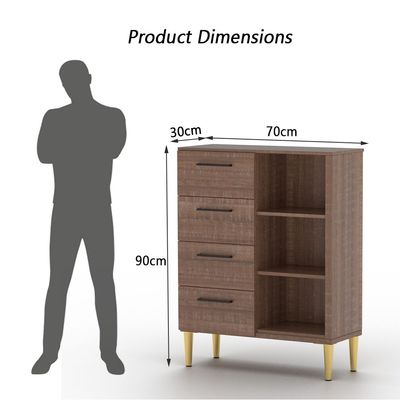 Mahmayi Modern Wooden Chest of Drawer with 4 Drawers and 3 Open Storage Shelf Cabinet for Living Room, Bedroom, Home Office, Entryway - Brown Arizona Oak