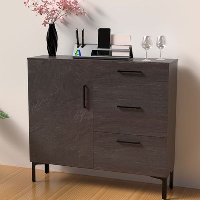 Mahmayi Modern Wooden Chest of Drawer with 3 Drawers and 1 Door Storage Shelf Cabinet for Living Room, Bedroom, Home Office, Entryway - Anthracite Jura Slate