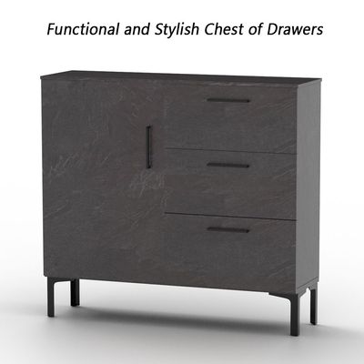 Mahmayi Modern Wooden Chest of Drawer with 3 Drawers and 1 Door Storage Shelf Cabinet for Living Room, Bedroom, Home Office, Entryway - Anthracite Jura Slate