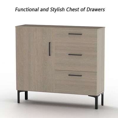 Mahmayi Modern Wooden Chest of Drawer with 3 Drawers and 1 Door Storage Shelf Cabinet for Living Room, Bedroom, Home Office, Entryway - Beige Grey Lorenzo Oak