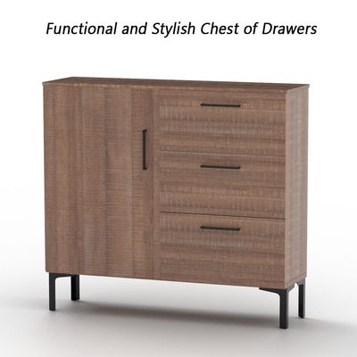 Mahmayi Modern Wooden Chest of Drawer with 3 Drawers and 1 Door Storage Shelf Cabinet for Living Room, Bedroom, Home Office, Entryway - Brown Arizona Oak