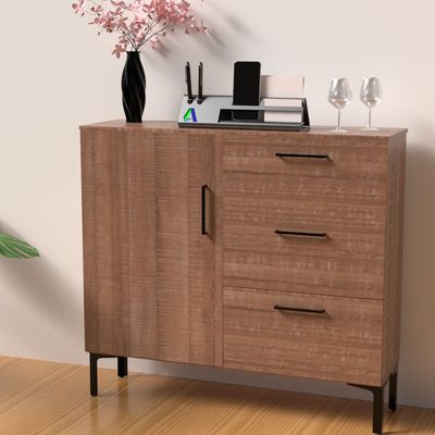 Mahmayi Modern Wooden Chest of Drawer with 3 Drawers and 1 Door Storage Shelf Cabinet for Living Room, Bedroom, Home Office, Entryway - Brown Arizona Oak