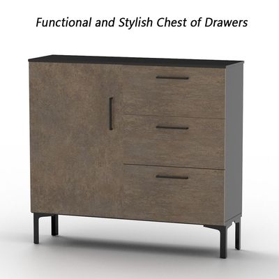 Mahmayi Modern Wooden Chest of Drawer with 3 Drawers and 1 Door Storage Shelf Cabinet for Living Room, Bedroom, Home Office, Entryway - Ferro Bronze MFC and Black