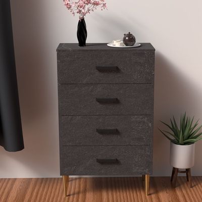 Mahmayi Modern Wooden Chest of Drawer with 4 Drawers Cabinet for Living Room, Bedroom, Home Office, Entryway - Anthracite Jura Slate