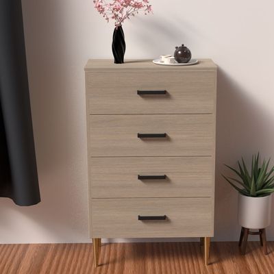 Mahmayi Modern Wooden Chest of Drawer with 4 Drawers Cabinet for Living Room, Bedroom, Home Office, Entryway - Beige Grey Lorenzo Oak