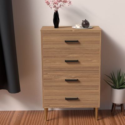 Mahmayi Modern Wooden Chest of Drawer with 4 Drawers Cabinet for Living Room, Bedroom, Home Office, Entryway - Brown Kansas Oak