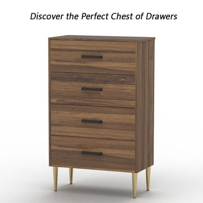 Mahmayi Modern Wooden Chest of Drawer with 4 Drawers Cabinet for Living Room, Bedroom, Home Office, Entryway - Dark Hunton Oak
