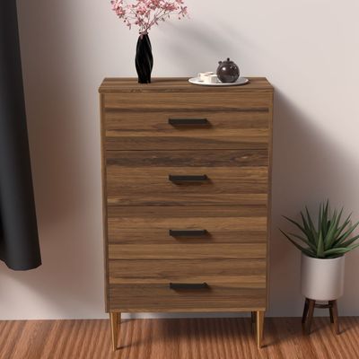 Mahmayi Modern Wooden Chest of Drawer with 4 Drawers Cabinet for Living Room, Bedroom, Home Office, Entryway - Dark Hunton Oak