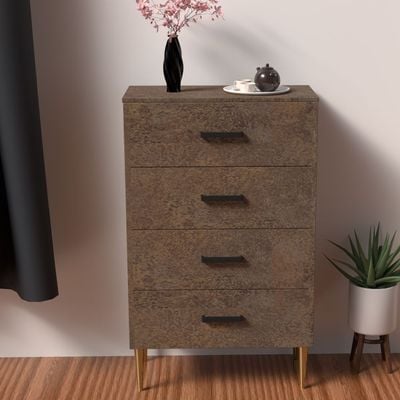 Mahmayi Modern Wooden Chest of Drawer with 4 Drawers Cabinet for Living Room, Bedroom, Home Office, Entryway - Ferro Bronze MFC Board