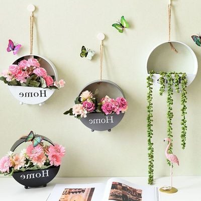 "  Round Wall Hanging Living Room Decoration Storage for Flower Hanging with Wrought Iron for Indoor and Outdoor Décor (20x6CM) "